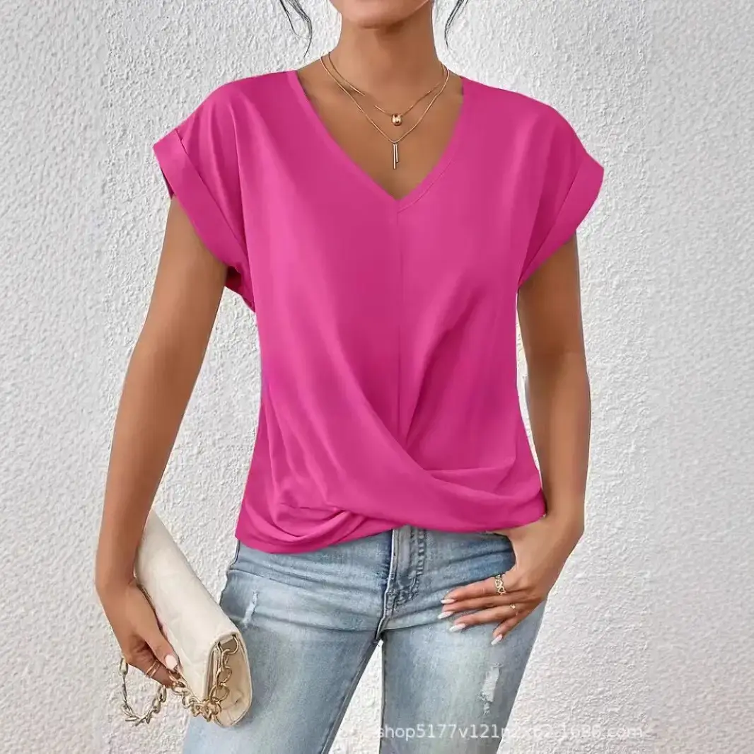 2025 Green V Neck T-Shirt Women Spring Summer - Image 20