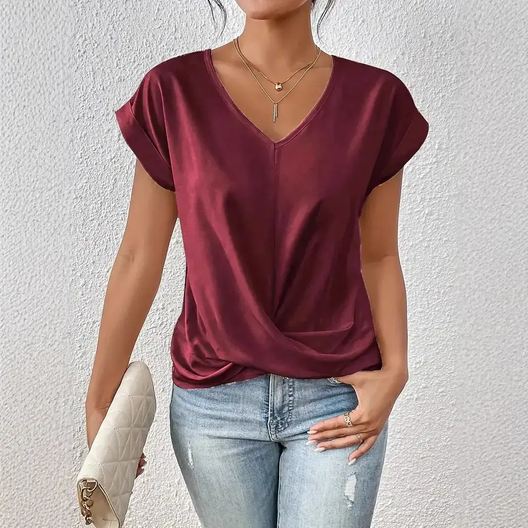 2025 Green V Neck T-Shirt Women Spring Summer - Image 21