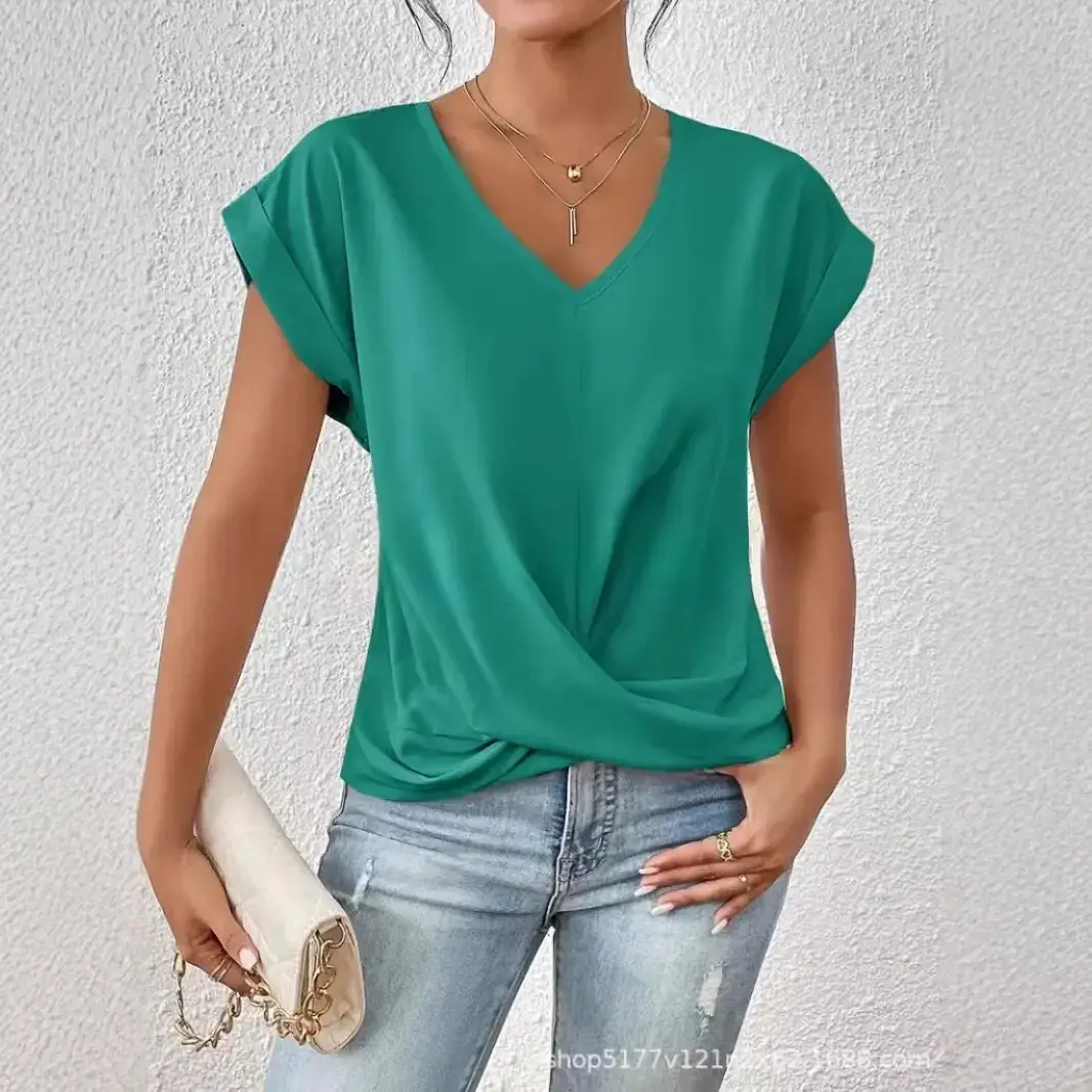 2025 Green V Neck T-Shirt Women Spring Summer - Image 22
