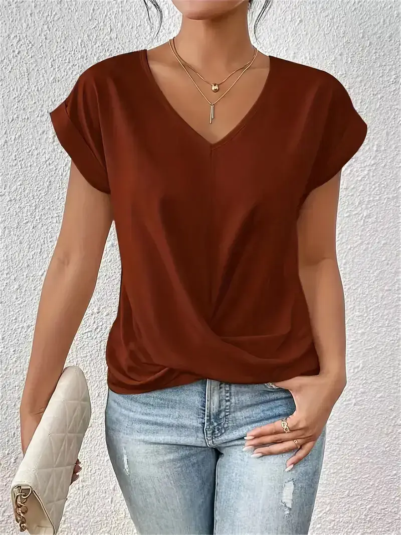 2025 Green V Neck T-Shirt Women Spring Summer - Image 5