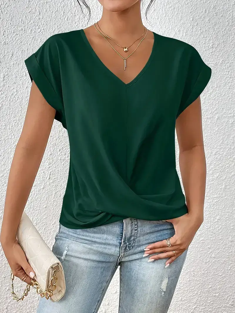 2025 Green V Neck T-Shirt Women Spring Summer - Image 6