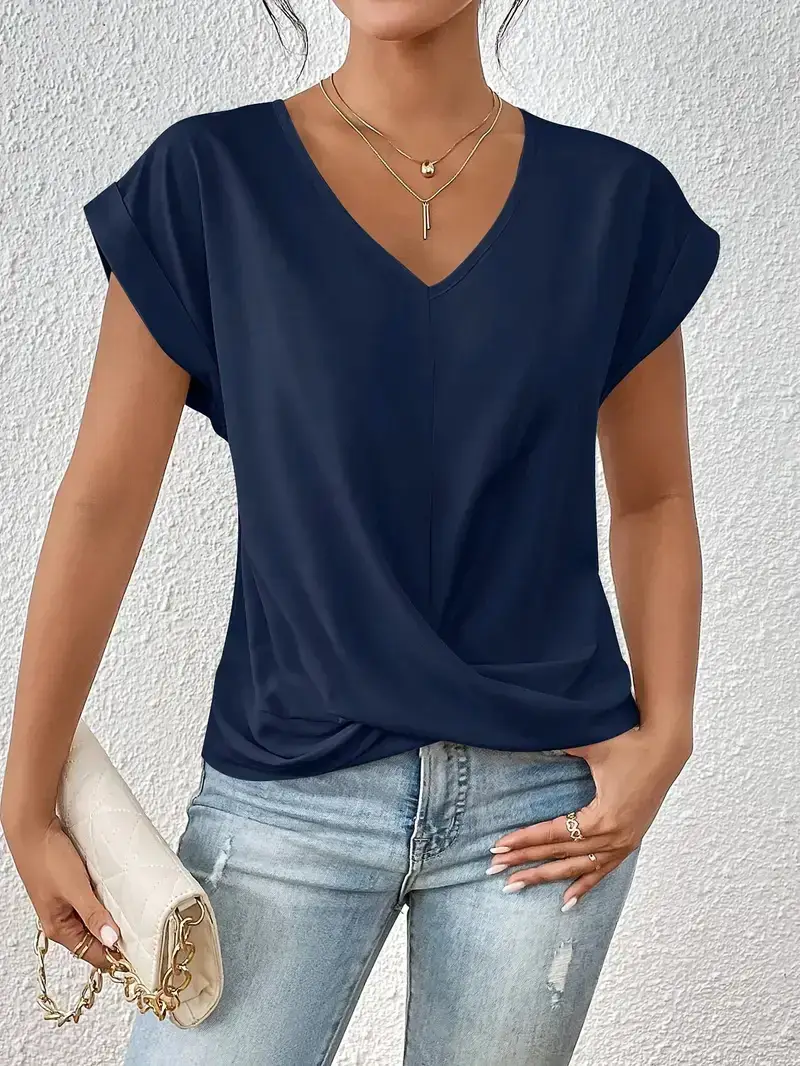 2025 Green V Neck T-Shirt Women Spring Summer - Image 7