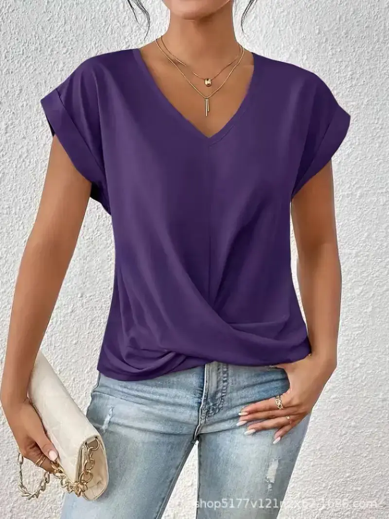 2025 Green V Neck T-Shirt Women Spring Summer - Image 9
