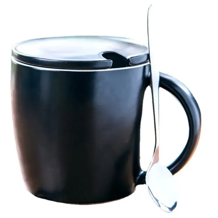 Red Ceramic Coffee Mug with Lid Spoon for Couples - Image 5