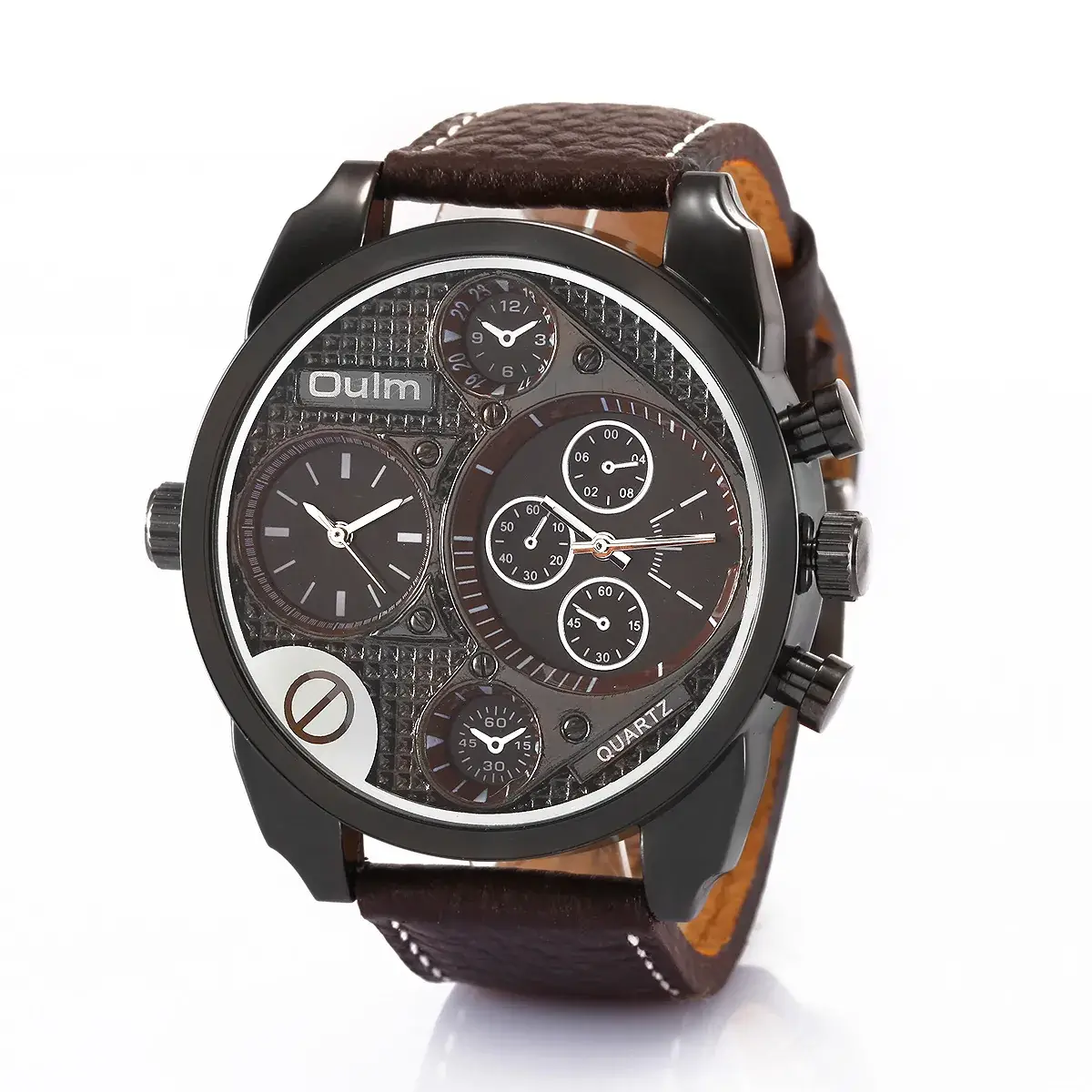 Oulm Men's Black Chronograph Watch with 4 Subdials
