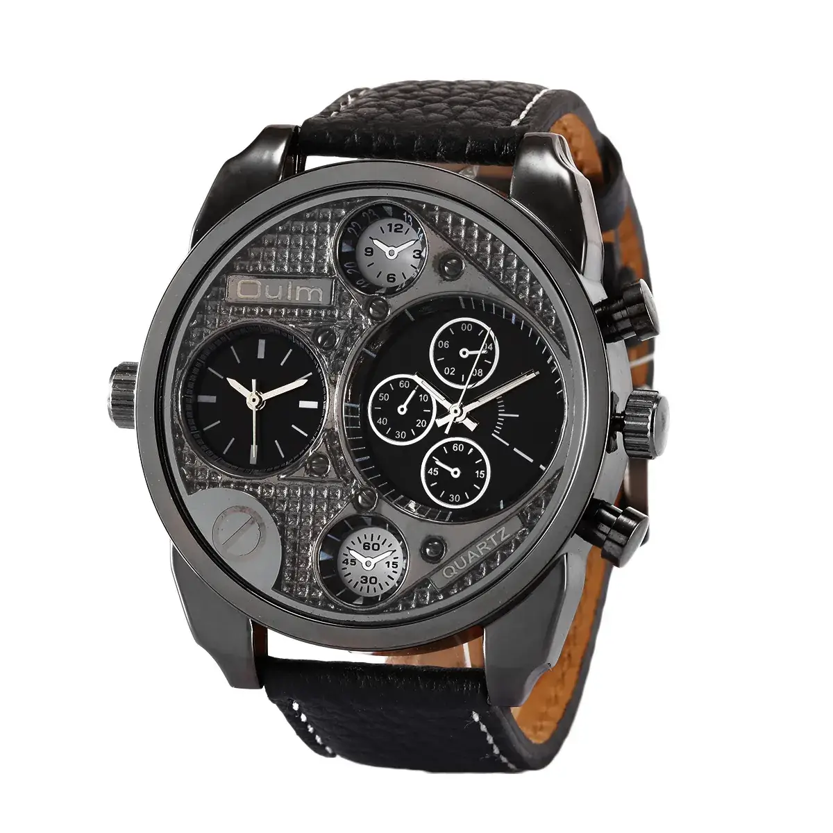 Oulm Men's Black Chronograph Watch with 4 Subdials