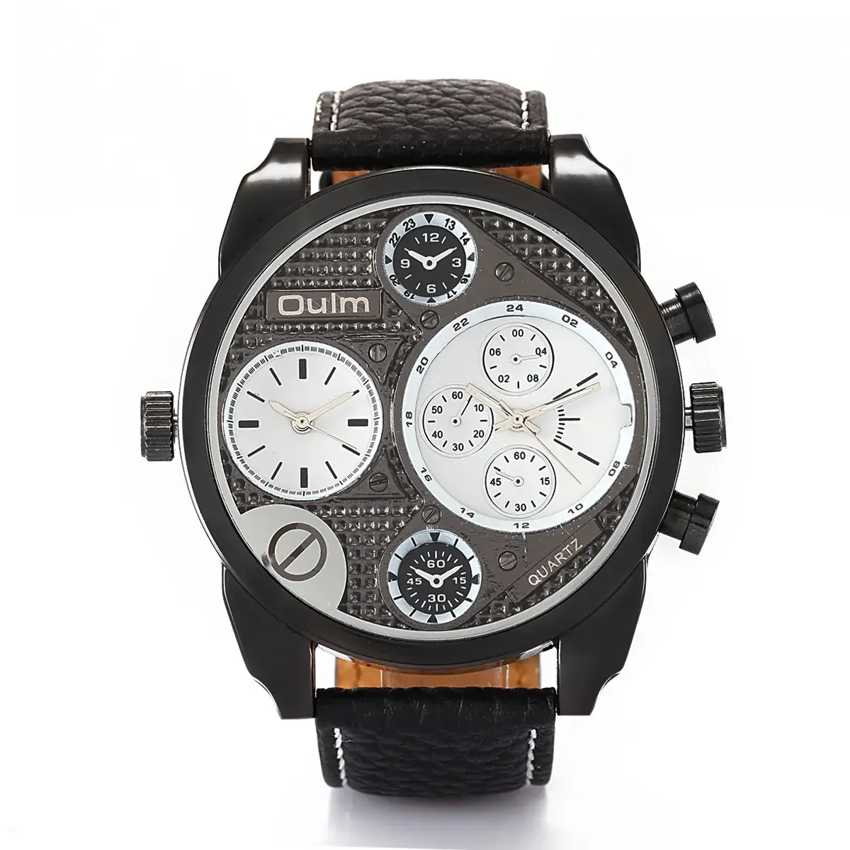 Oulm Men's Black Chronograph Watch with 4 Subdials