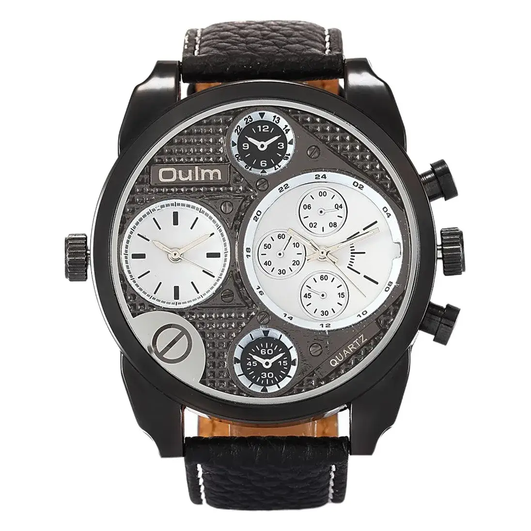 Oulm Men's Black Chronograph Watch with 4 Subdials