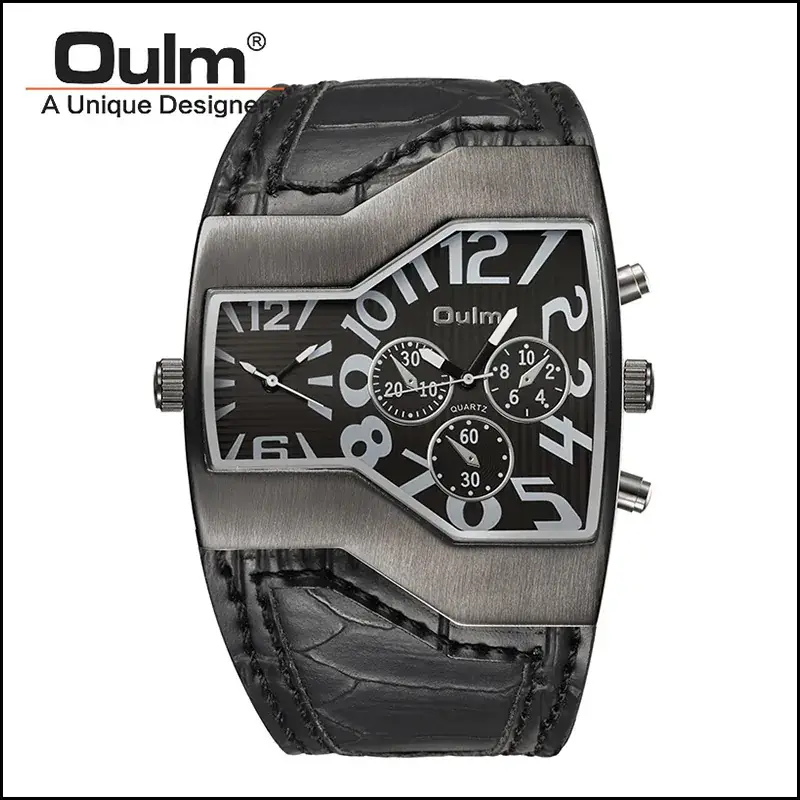 Oulm Quartz Men's Watch Large Dial Black Belt - Image 8