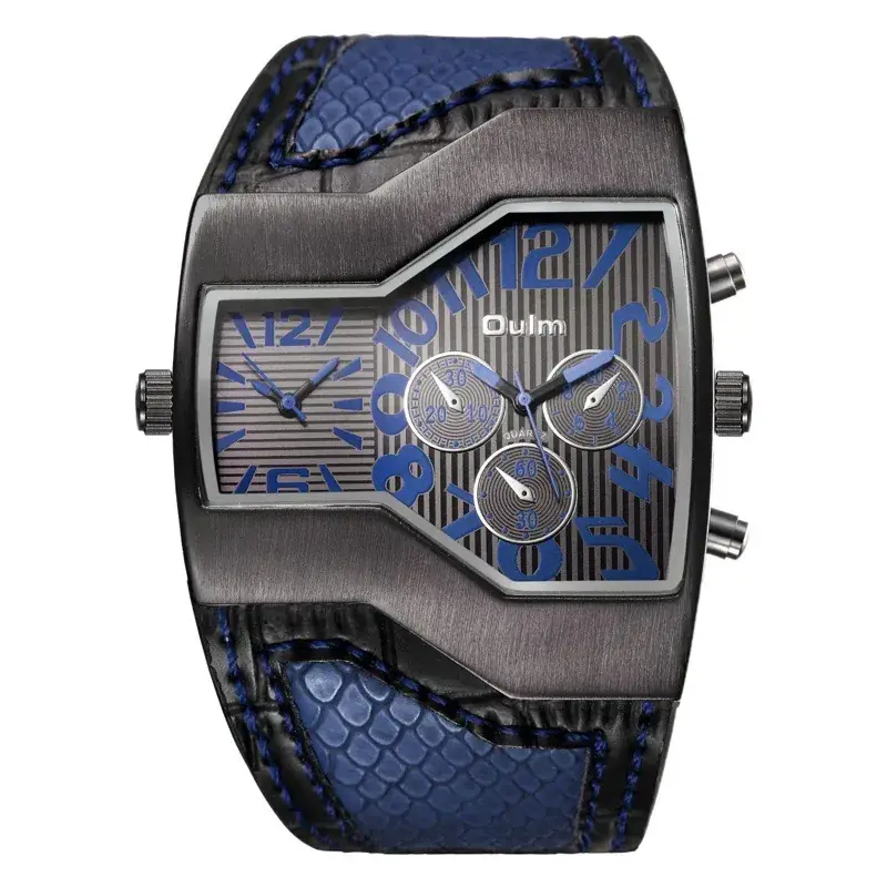 Oulm Quartz Men's Watch Large Dial Black Belt