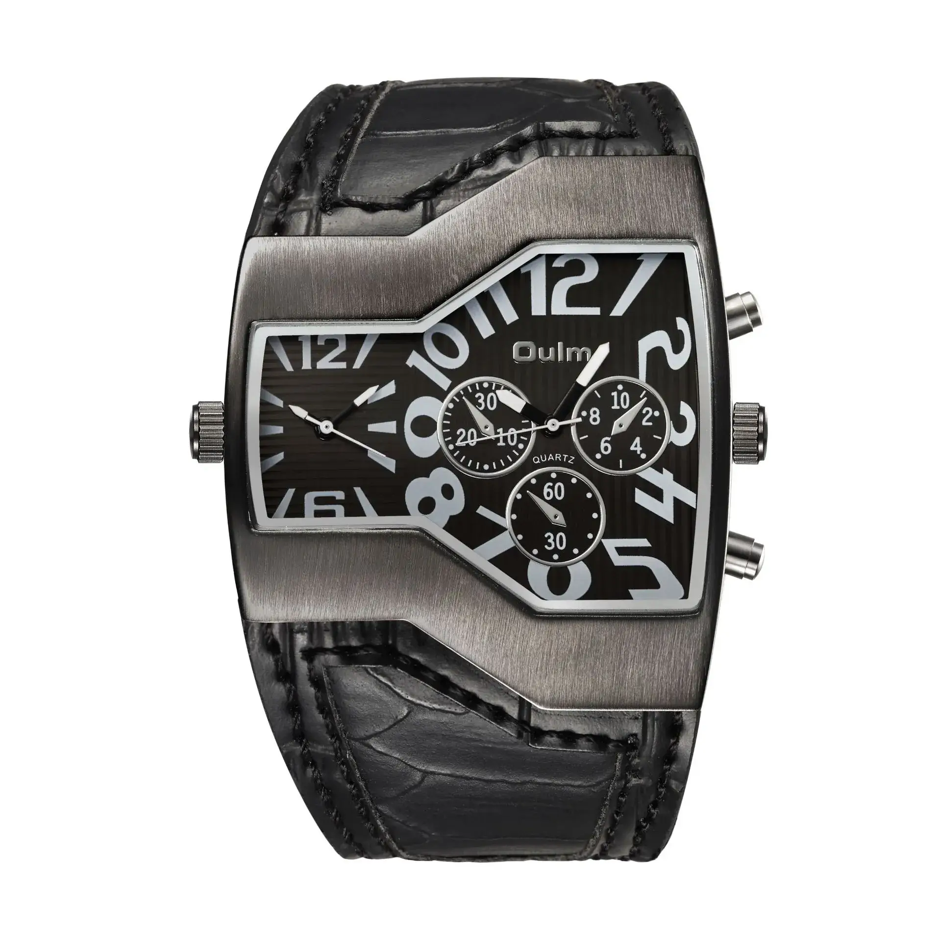 Oulm Quartz Men's Watch Large Dial Black Belt - Image 5