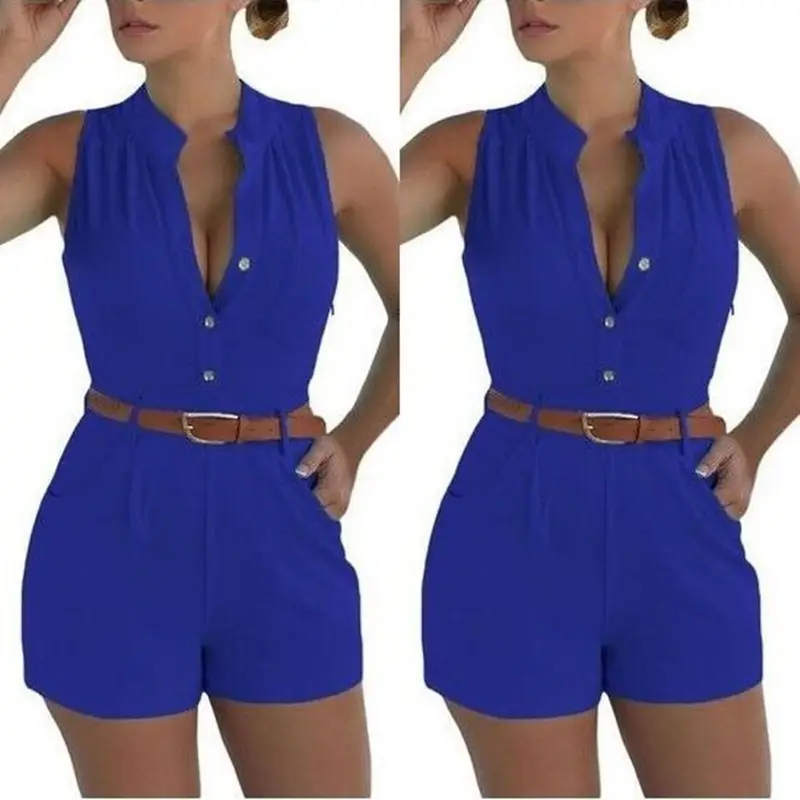 Red Loose Slim Fit Women's Shorts Set with Belt