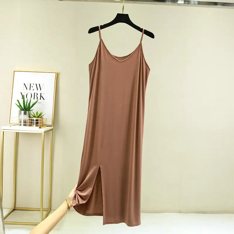 2022 Summer Women's Modal Nightgown Brown Slim Fit - Image 5