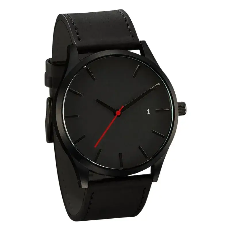 Men's Black Ceramic Dial Watch with Red Second Hand