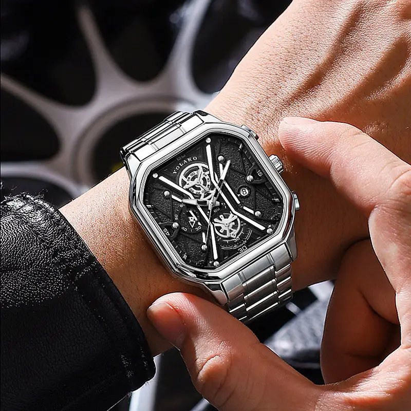 Men's Square Dial Quartz Watch with Skeleton Back — feature 11