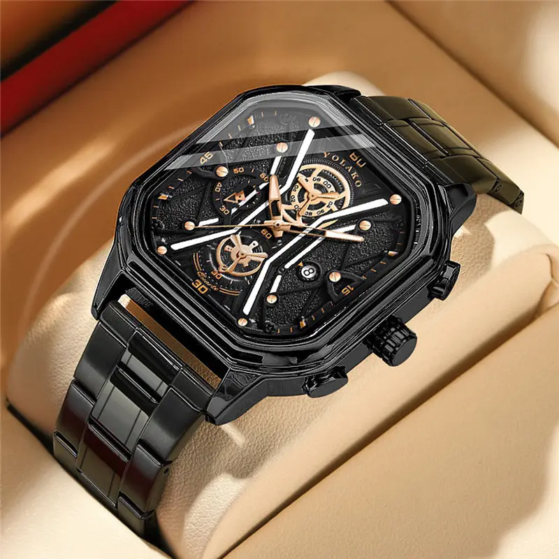 Men's Square Dial Quartz Watch with Skeleton Back — feature 2