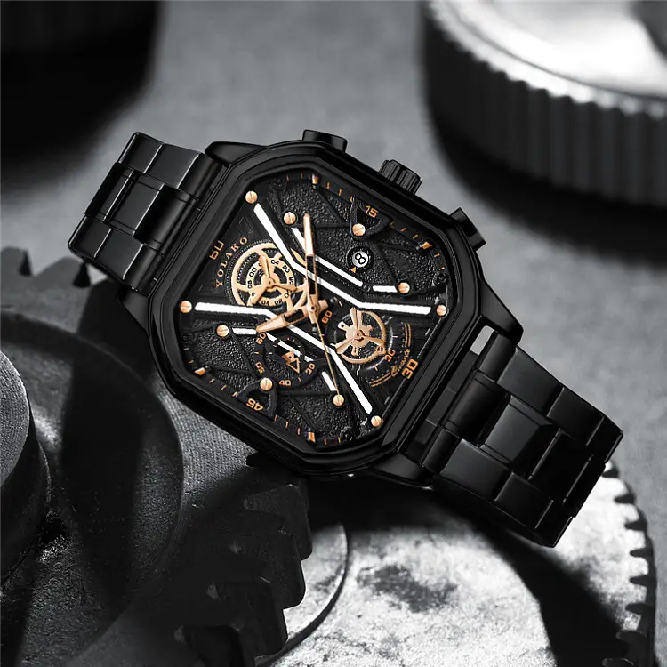 Men's Square Dial Quartz Watch with Skeleton Back — feature 3