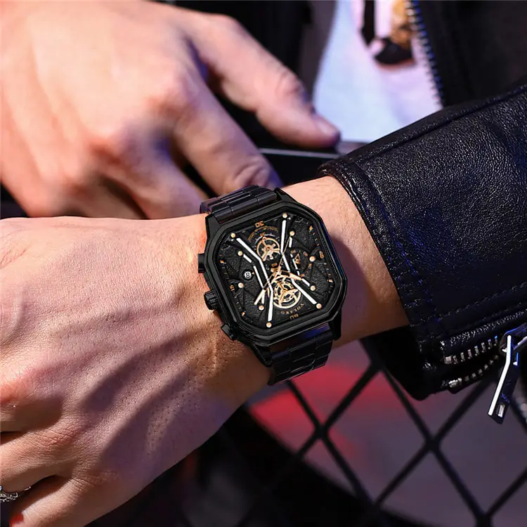 Men's Square Dial Quartz Watch with Skeleton Back — feature 5