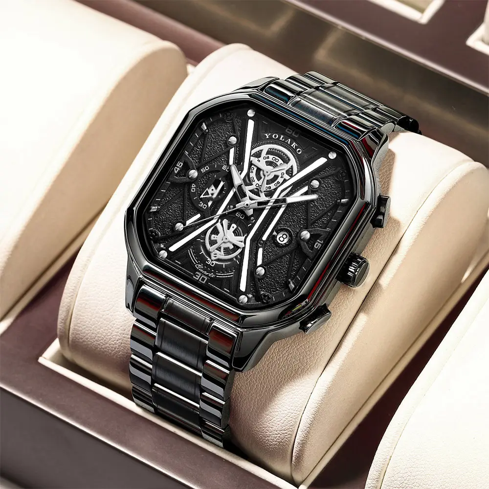 Men's Square Dial Quartz Watch with Skeleton Back — feature 6