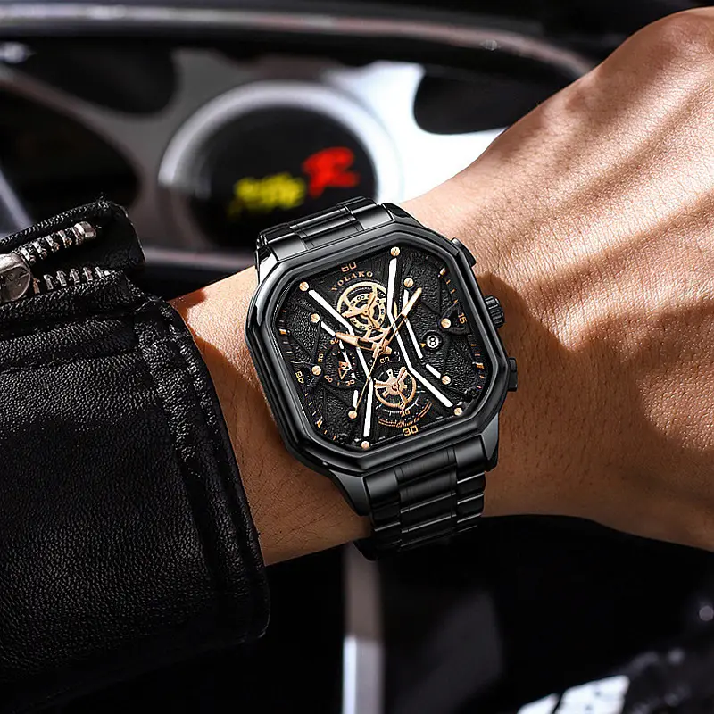 Men's Square Dial Quartz Watch with Skeleton Back — feature 8