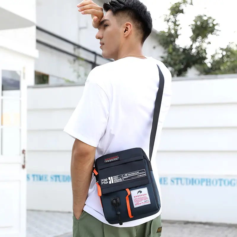 Men's Diagonal Shoulder Bag Blue Black Sports Fashion