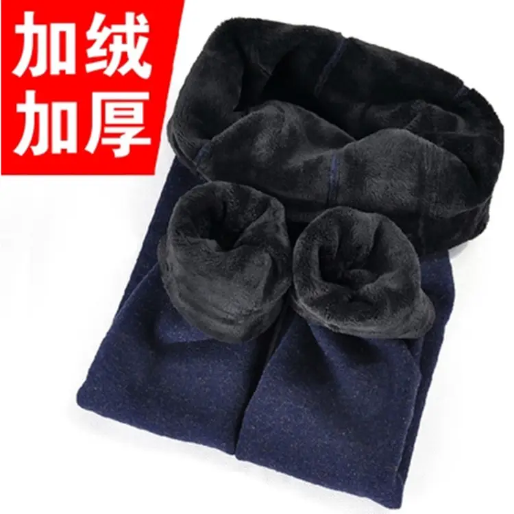 Plus Size Velvet Padded Foot Warm Leggings Navy - Image 4