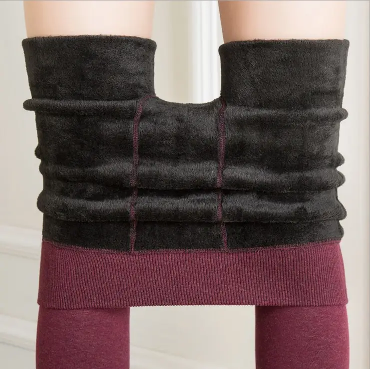 Plus Size Velvet Padded Foot Warm Leggings Navy - Image 6