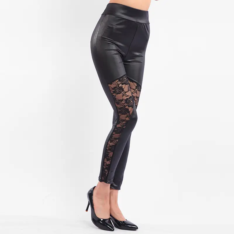Black Lace Slim Fit Leggings with Hollow Rose Design