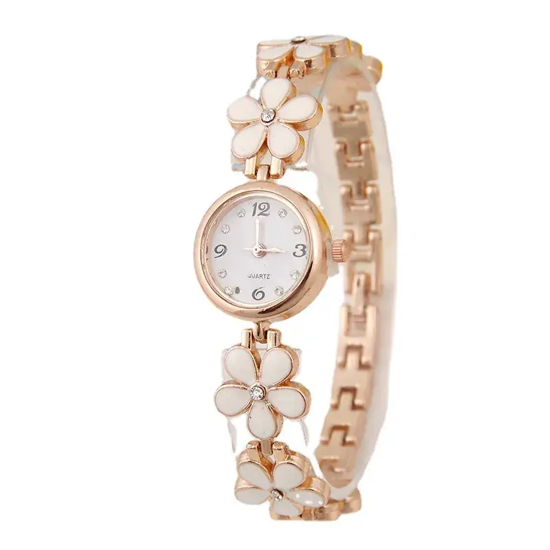 Women's Korean Fashion Watch with Red Flowers Rose Gold Band