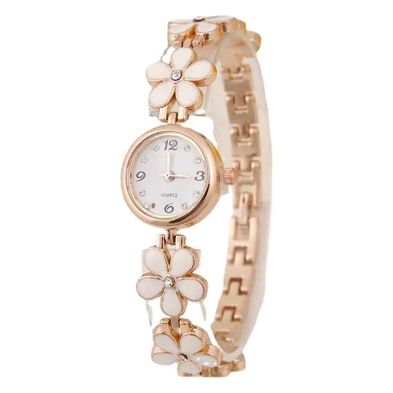 Women's Korean Fashion Watch with Red Flowers Rose Gold Band