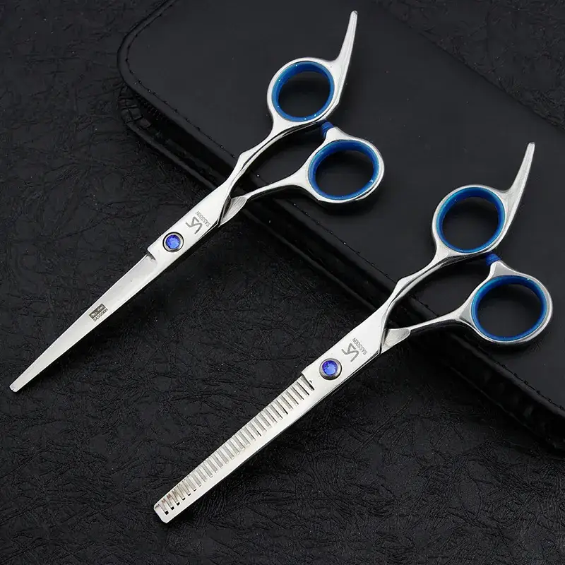 Stainless Steel Barber Scissors Set with Blue Handles - Image 2