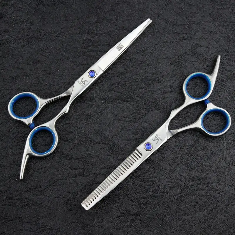 Stainless Steel Barber Scissors Set with Blue Handles - Image 3