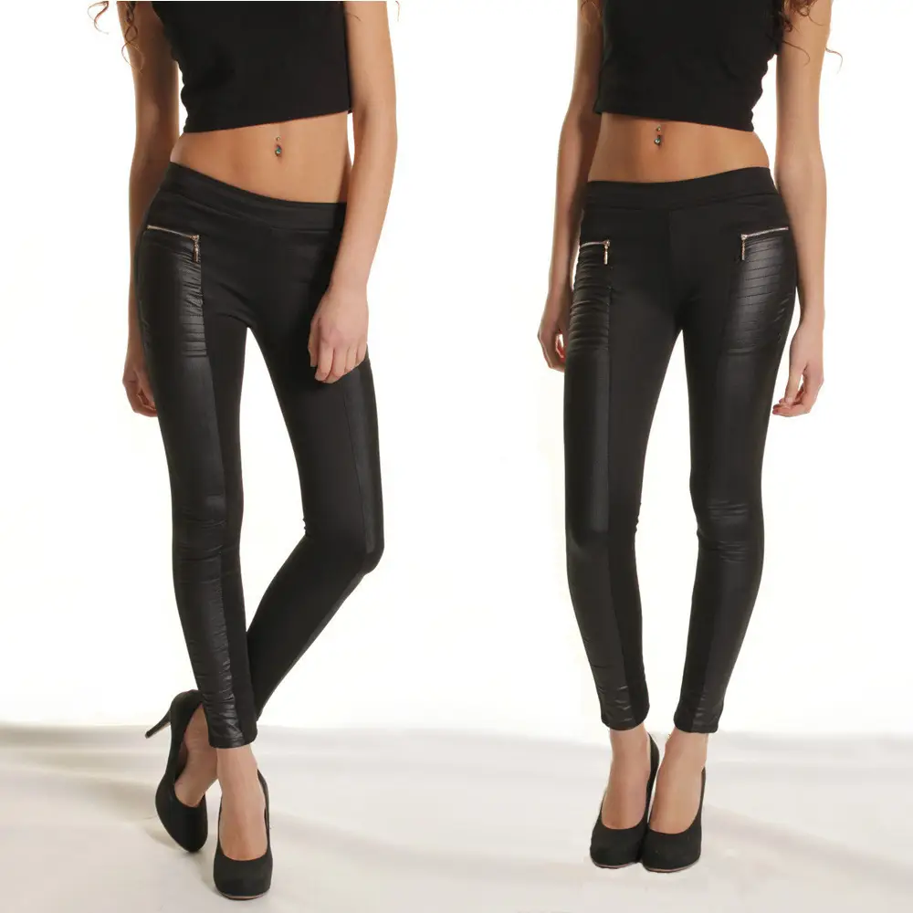 Black Zipper Leggings with High Waist Design for Women