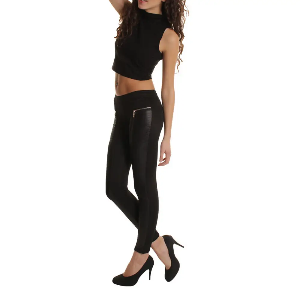 Black Zipper Leggings with High Waist Design for Women