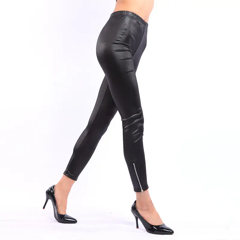 Black Stretch Leggings with Zipper Design for Women - Image 4