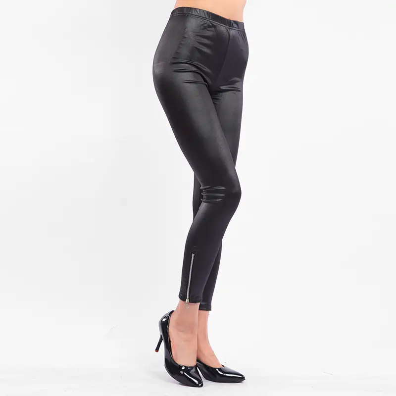Black Stretch Leggings with Zipper Design for Women - Image 6