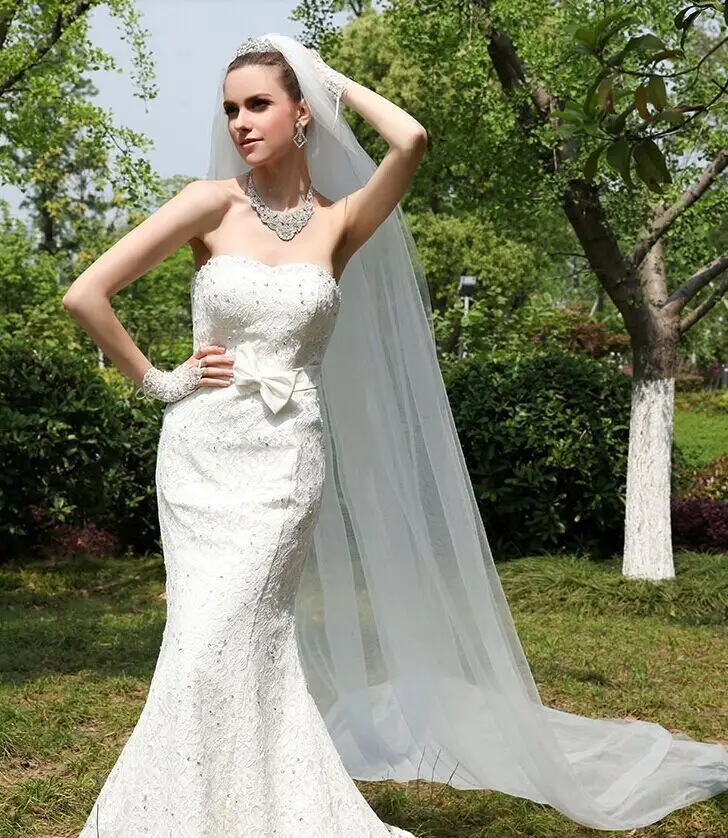 White Bridal Veil with Extra Long Train, Soft Tulle, Wholesale - Image 4