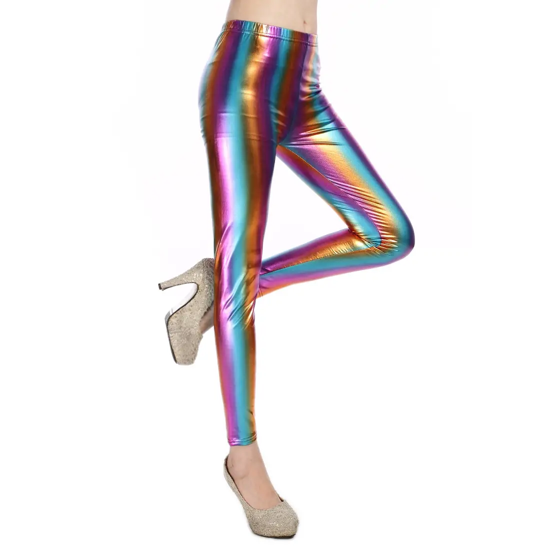 Metallic Leather Nine-Point Pants Bright Candy Color - Image 18