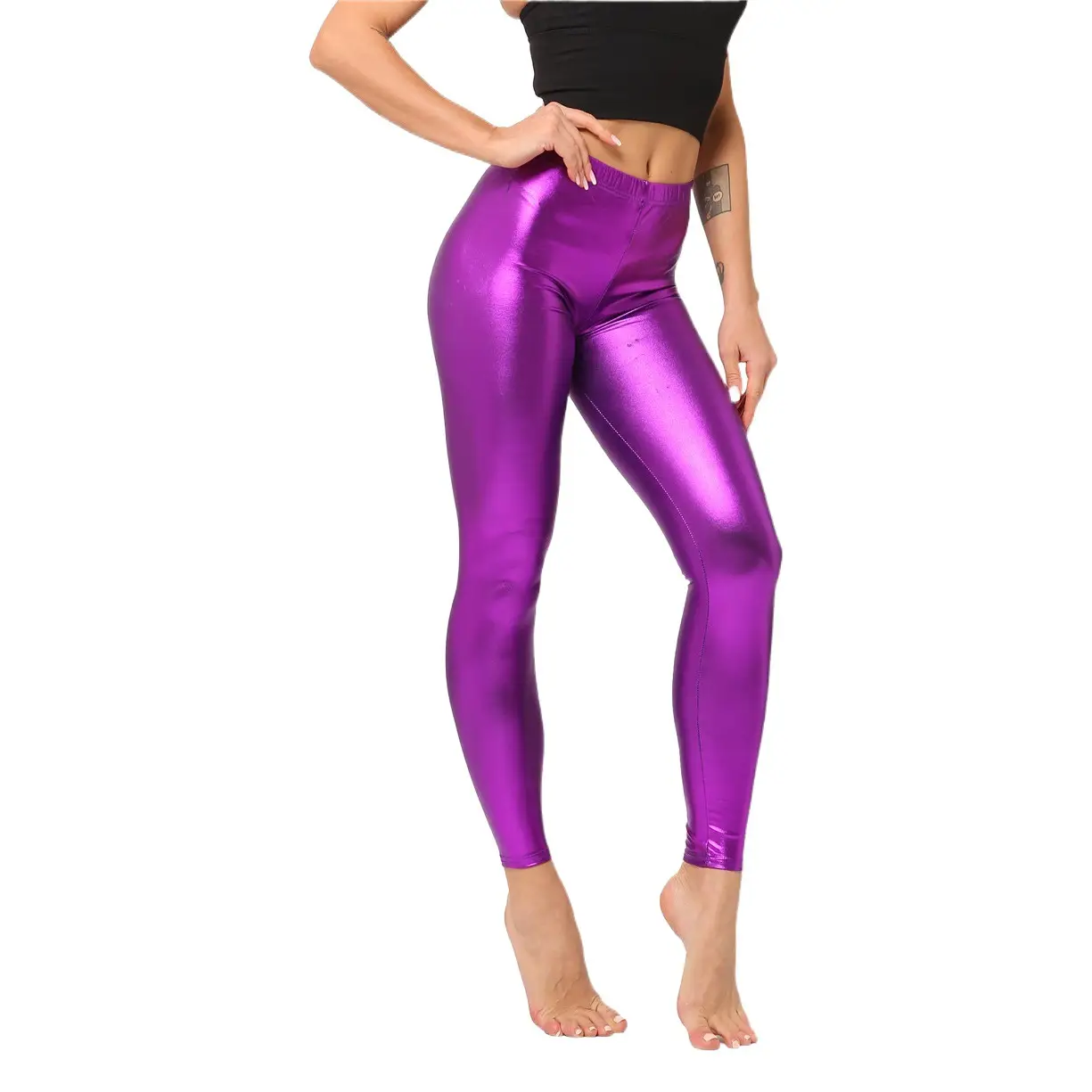Metallic Leather Nine-Point Pants Bright Candy Color