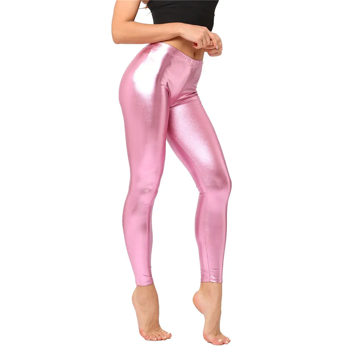 Metallic Leather Nine-Point Pants Bright Candy Color - Image 2