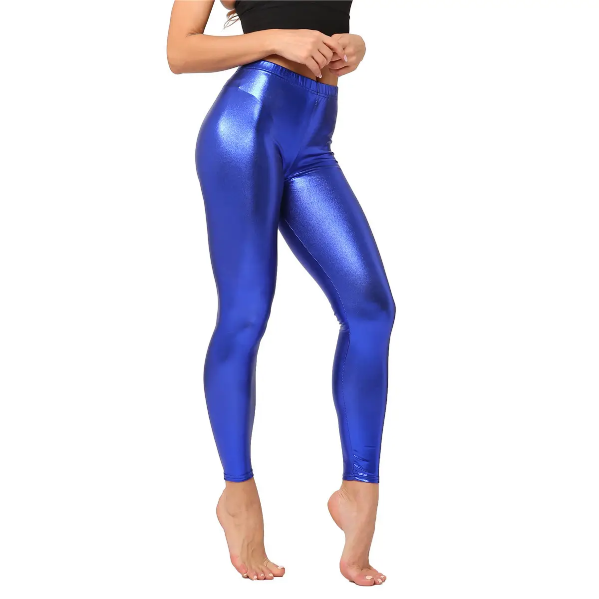Metallic Leather Nine-Point Pants Bright Candy Color - Image 6