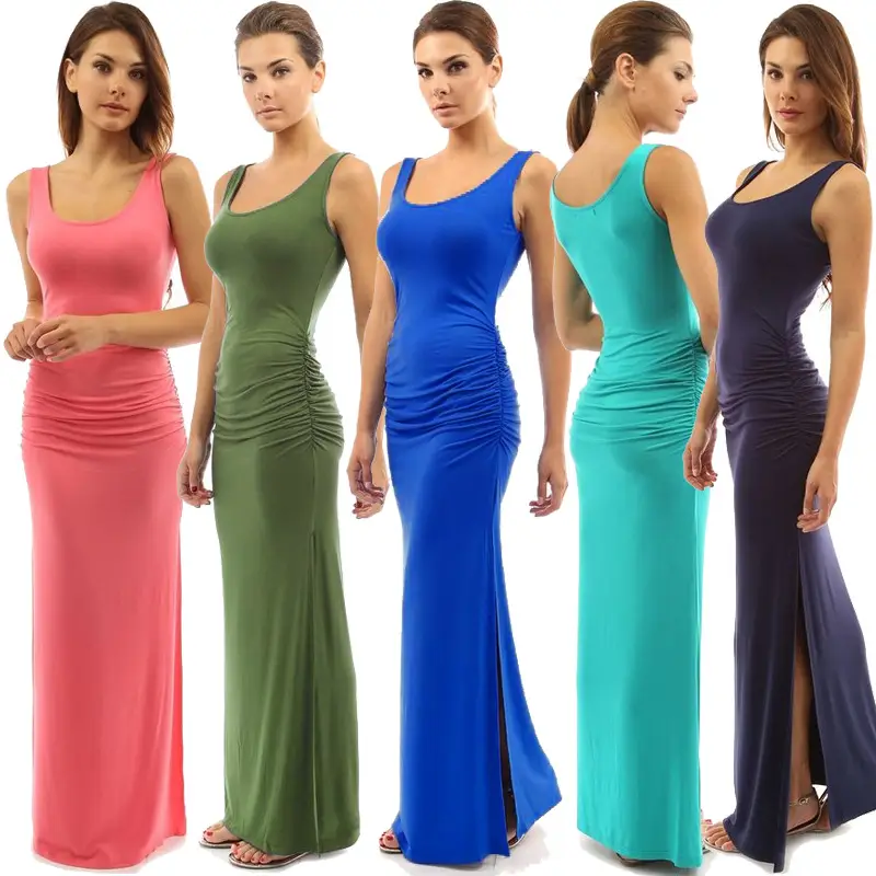 Red Pleated Slim Fit Dress with High Slit - Image 11