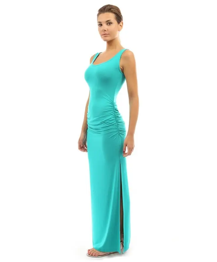 Red Pleated Slim Fit Dress with High Slit - Image 5