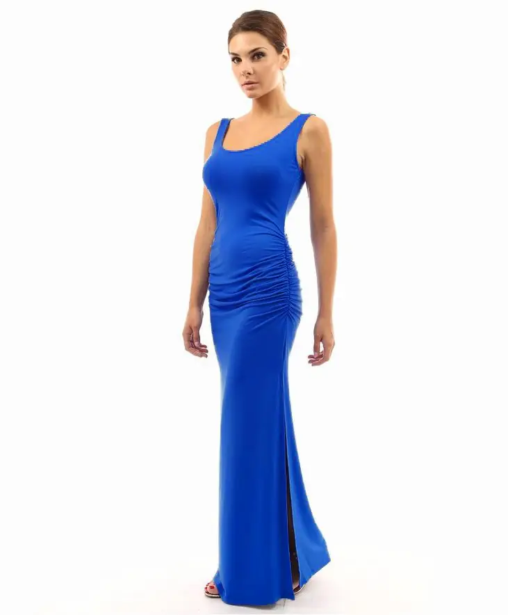 Red Pleated Slim Fit Dress with High Slit - Image 10