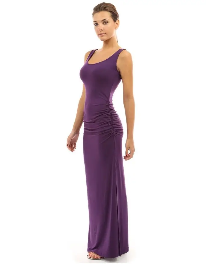 Red Pleated Slim Fit Dress with High Slit - Image 3