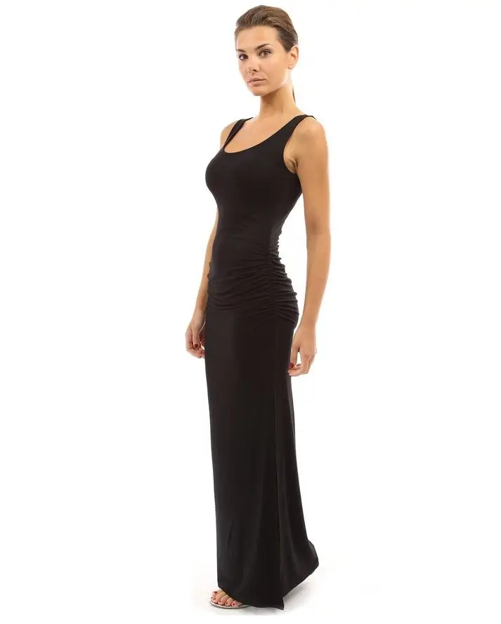 Red Pleated Slim Fit Dress with High Slit - Image 6