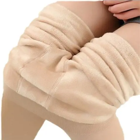 Women Fleece Warm Boot Pants High Waist Beige - Image 10