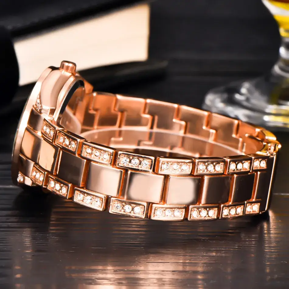 Women's Rose Gold Quartz Calendar Watch with Diamond Bezel - Image 4