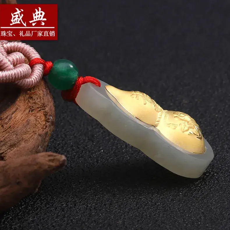 Gold Inlaid Jade Gourd Pendant for Men Women - Image 4