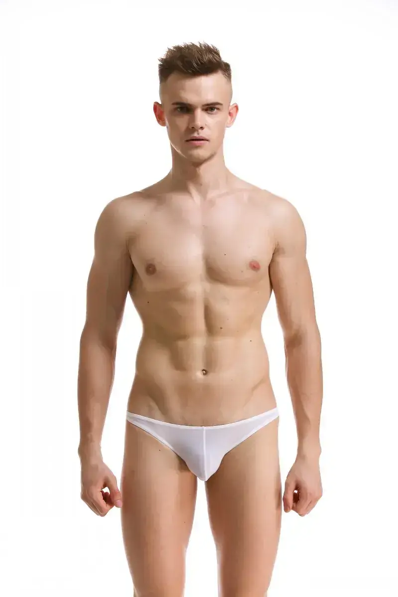 Men's White Ice Silk Low Waist Bikini Briefs U406 — feature 34